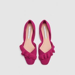 Zara pink/ fuchsia leather flat shoes. Size 6